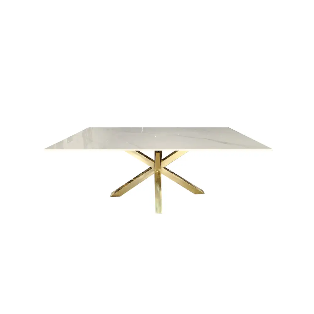 Miles Gold With White Marble Dining Table - 90cm x 180cm - Furniture > Dining > Dining Tables