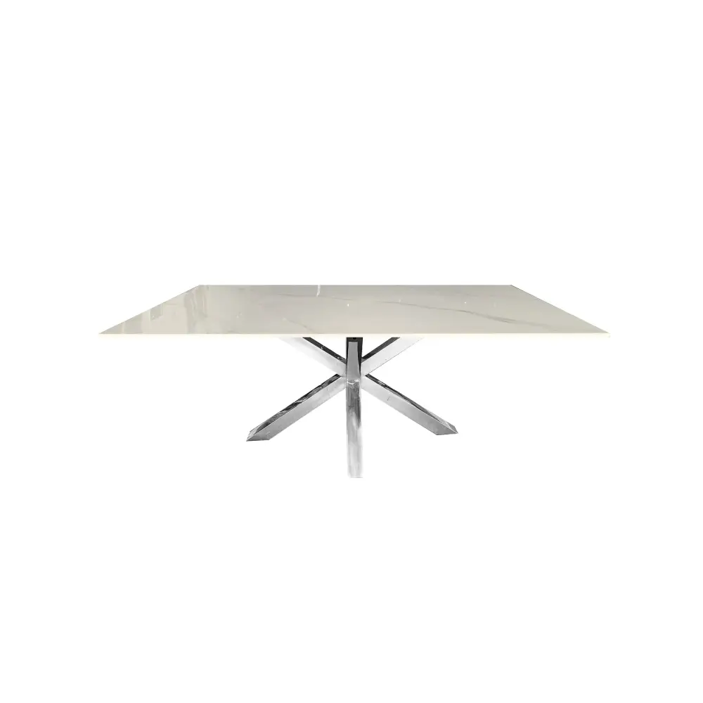Miles Gold With White Marble Dining Table - 90cm x 180cm - Furniture > Dining > Dining Tables