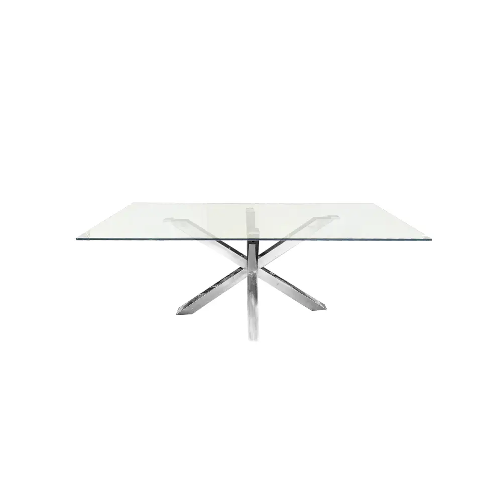 Miles Silver With Clear Glass Dining Table - 90cm x 180cm - Furniture > Dining
