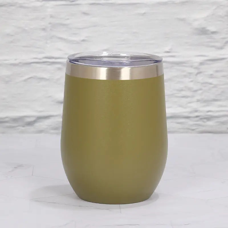 Military Green 12oz Double-Wall Vacuum 304 Eggshell Cup - Mini Portable Insulated U-Shaped Cup Creative Small Beer Mug