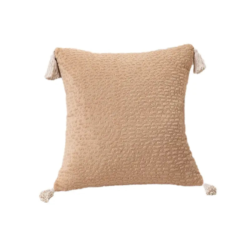 Milk tea yellow Set of 2 Textured Velvet Throw Pillow Covers with Tassels - Decorative Square Cushions 45*45cm - Home &