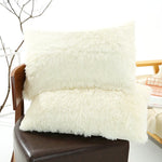 Milky White Faux Fur Pillowcase Set - Crystal Velvet Plush Throw Pillow Covers Bedding Accent (50x70cm Pair) - Home &