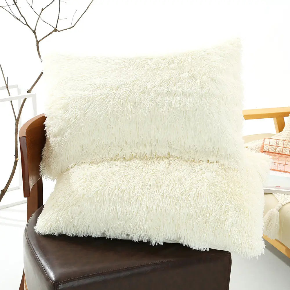 Milky White Faux Fur Pillowcase Set - Crystal Velvet Plush Throw Pillow Covers Bedding Accent (50x70cm Pair) - Home &
