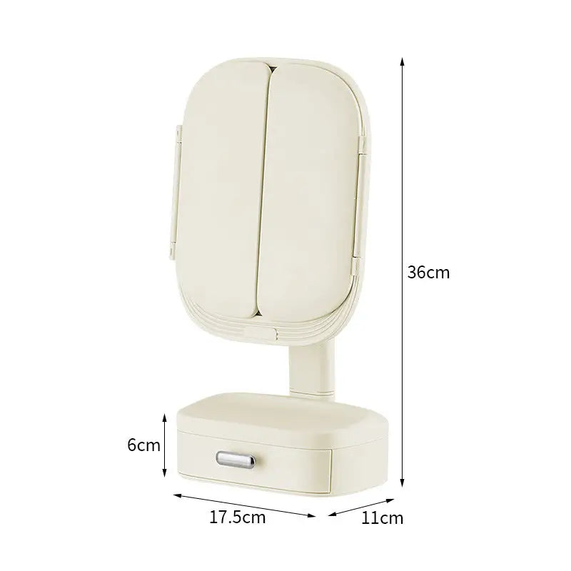 Milky White LED Lighted Tri-Fold Makeup Mirror with Storage Drawer & Magnification(USB Charging Port) - Home & Garden >