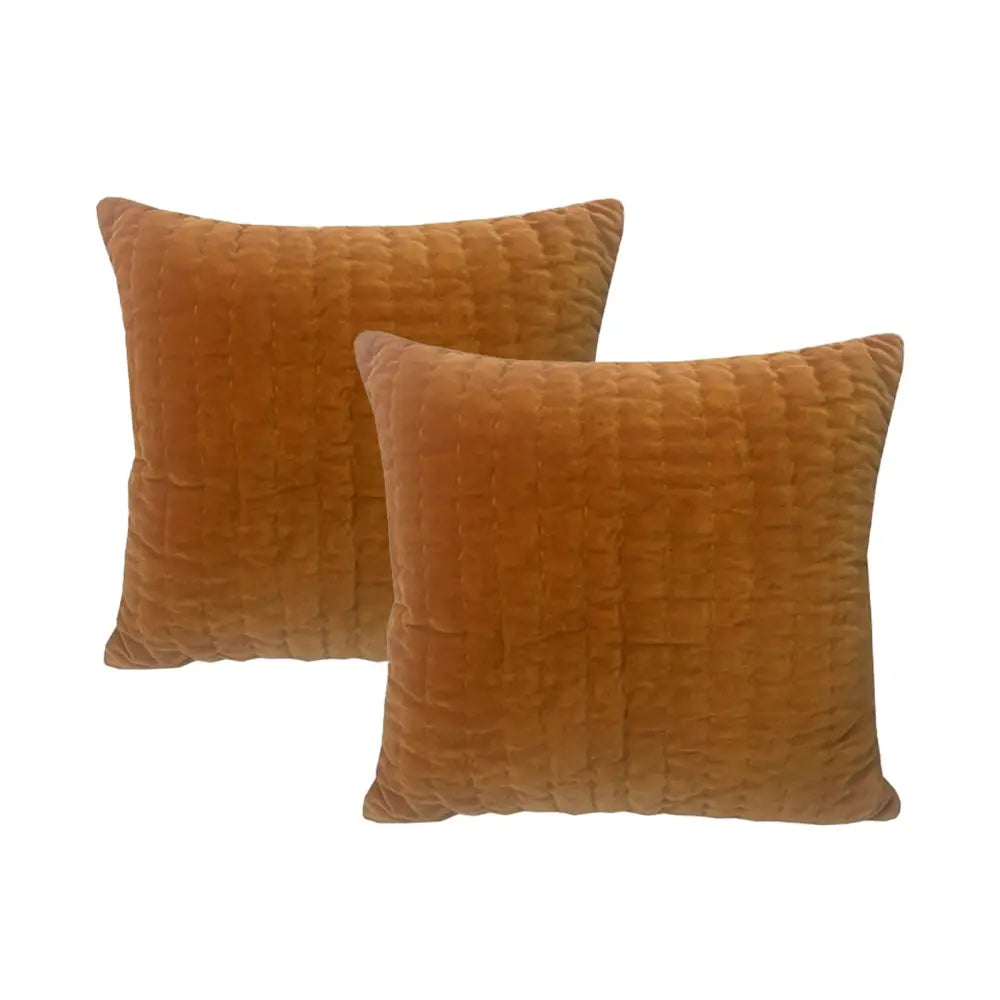 Minerva Caramel Twin Pack Cotton Velvet Embroidered Cushion Polyester Filled by Cloud Linen - Home & Garden > Decor >