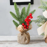 Mini Christmas Pine Tree Decoration - 10.24 Inches Tall with Red Berries and Burlap Base (4 trees) - Occasions >
