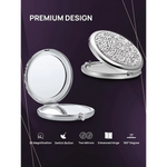 Mini Mix Diamond 1X/2X Magnifying Round Metal Pocket Makeup Mirror (Silver) - Health & Beauty > Makeup > Makeup Mirrors