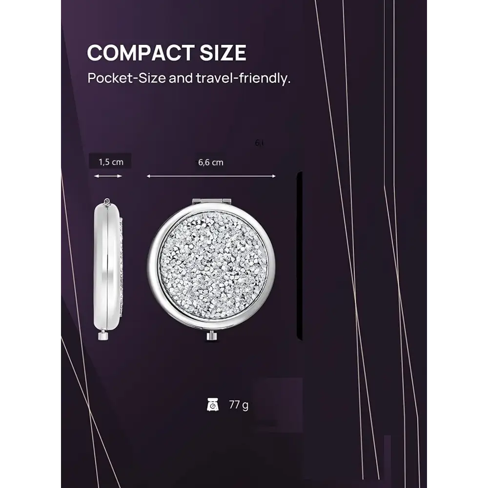 Mini Mix Diamond 1X/2X Magnifying Round Metal Pocket Makeup Mirror (Silver) - Health & Beauty > Makeup > Makeup Mirrors