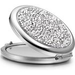 Mini Mix Diamond 1X/2X Magnifying Round Metal Pocket Makeup Mirror (Silver) - Health & Beauty > Makeup > Makeup Mirrors