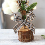 Mini Rustic Christmas Tree Decoration – 9.84 Inches Tall with Cotton and Plaid Bow Accents (4 trees) - Occasions >