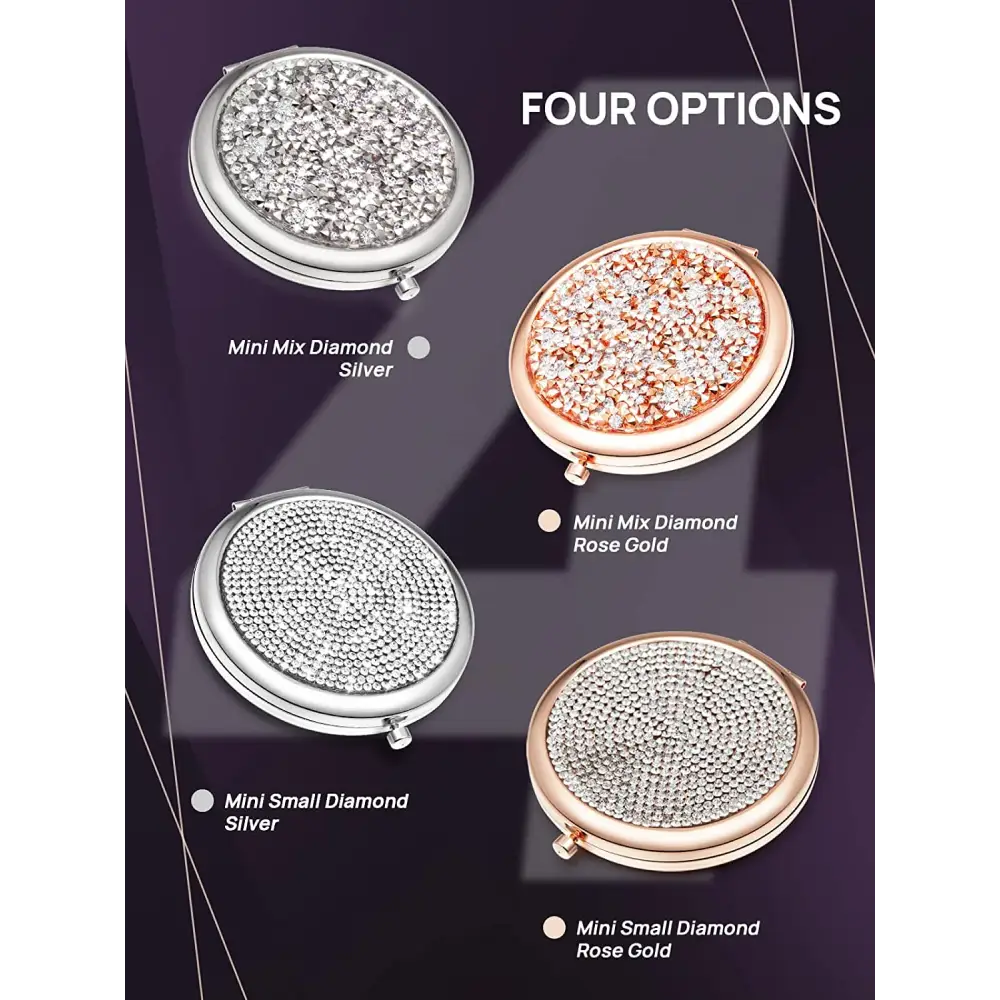 Mini Small Diamond 1X/2X Magnifying Round Metal Pocket Makeup Mirror (Silver) - Health & Beauty > Makeup > Makeup