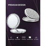 Mini Small Diamond 1X/2X Magnifying Round Metal Pocket Makeup Mirror (Silver) - Health & Beauty > Makeup > Makeup
