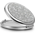 Mini Small Diamond 1X/2X Magnifying Round Metal Pocket Makeup Mirror (Silver) - Health & Beauty > Makeup > Makeup