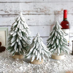 Miniature Snowy Artificial Pine Tree Decoration - 11.42 Inch Tabletop Christmas Tree with Wooden Base - Occasions >