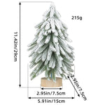 Miniature Snowy Artificial Pine Tree Decoration - 11.42 Inch Tabletop Christmas Tree with Wooden Base - Occasions >