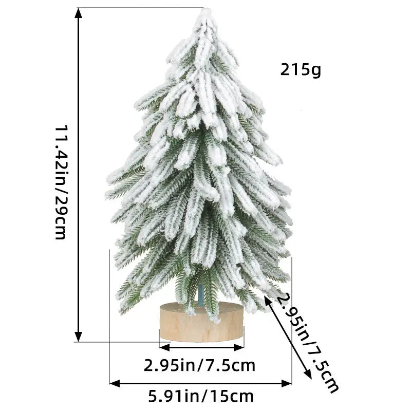 Miniature Snowy Artificial Pine Tree Decoration - 11.42 Inch Tabletop Christmas Tree with Wooden Base - Occasions >