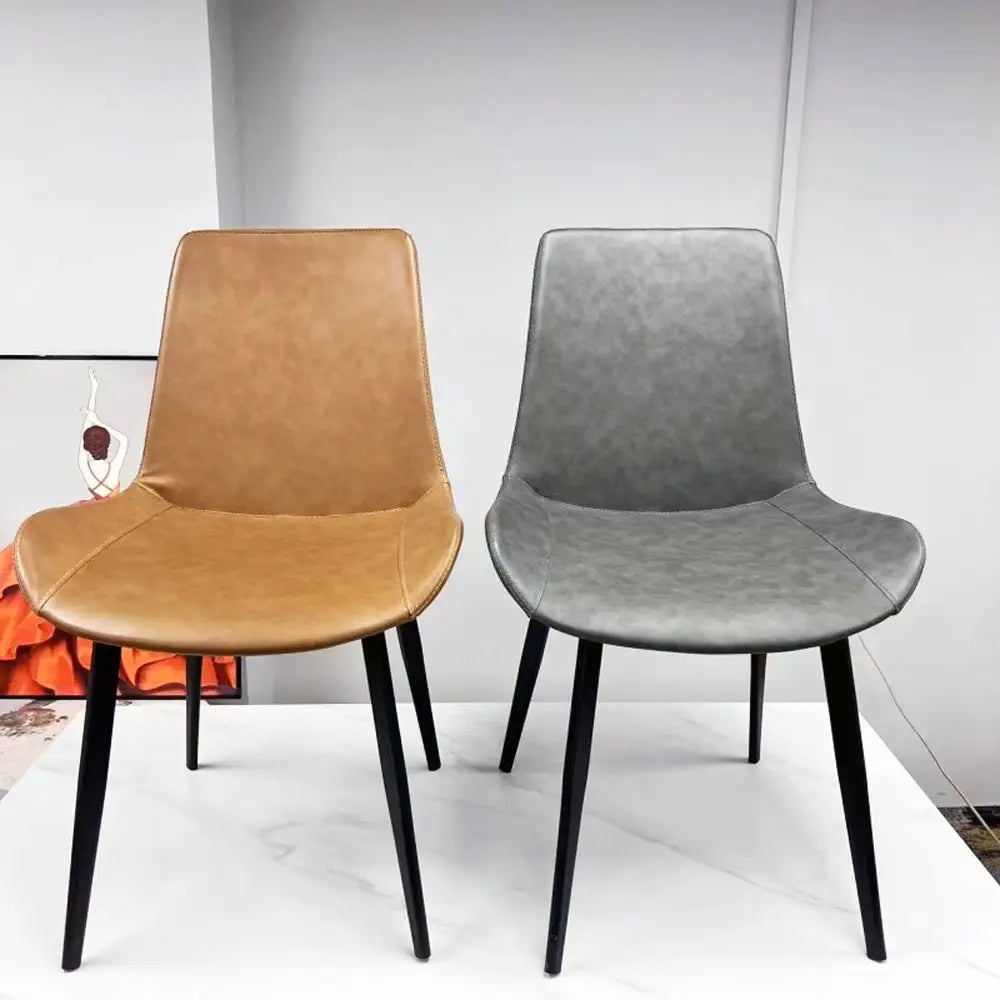 Minimal List Dining Chairs PU Retro Chair Cafe Kitchen Modern Metal Legs x 2 Grey - Furniture > Dining