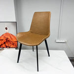 Minimal List Dining Chairs PU Retro Chair Cafe Kitchen Modern Metal Legs x 2 Brown - Furniture > Dining