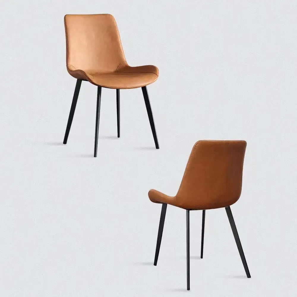 Minimal List Dining Chairs PU Retro Chair Cafe Kitchen Modern Metal Legs x 2 Brown - Furniture > Dining