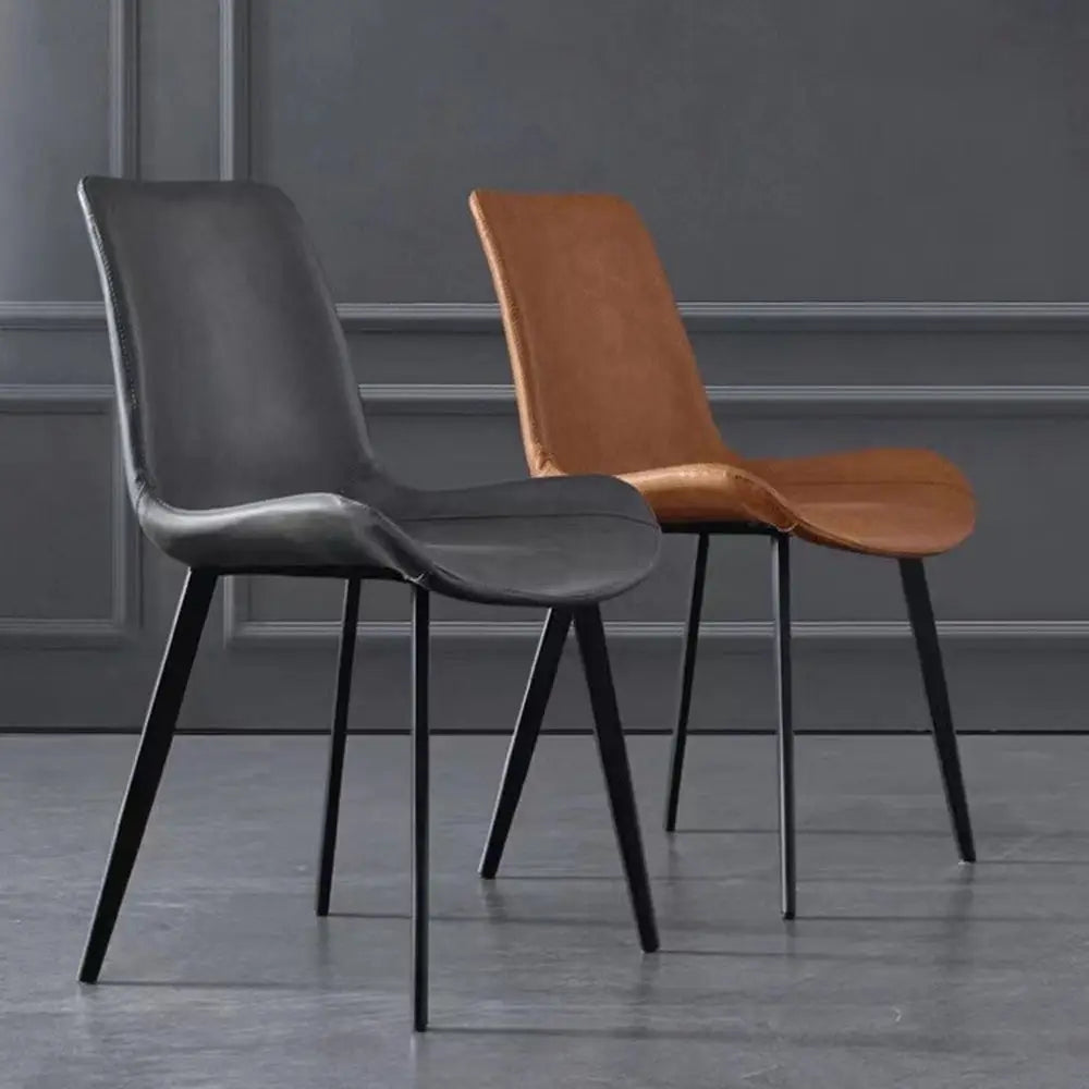 Minimal List Dining Chairs PU Retro Chair Cafe Kitchen Modern Metal Legs x 2 Grey - Furniture > Dining