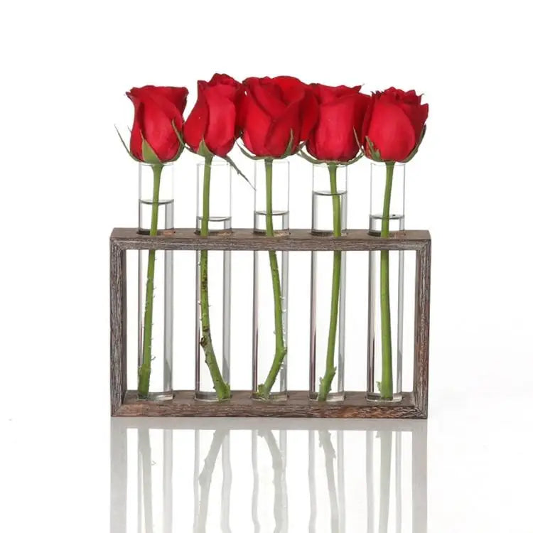 Minimalist Hydroponic Glass Vase with Wooden Frame for Coffee Shop Decor - Home & Garden > Decor > Vases & Table Decor