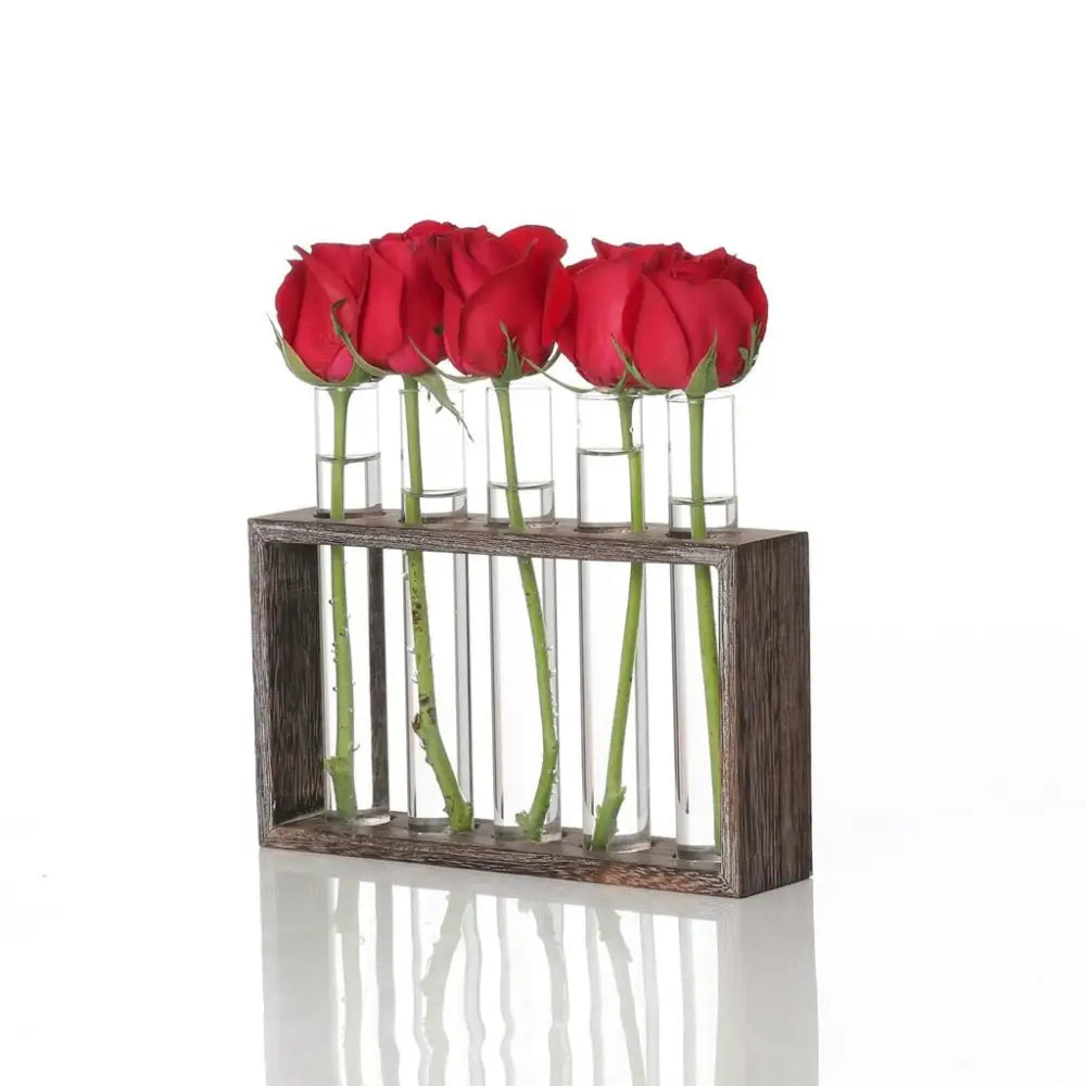 Minimalist Hydroponic Glass Vase with Wooden Frame for Coffee Shop Decor - Home & Garden > Decor > Vases & Table Decor