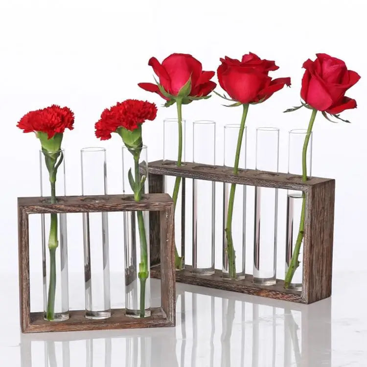 Minimalist Hydroponic Glass Vase with Wooden Frame for Coffee Shop Decor - Home & Garden > Decor > Vases & Table Decor