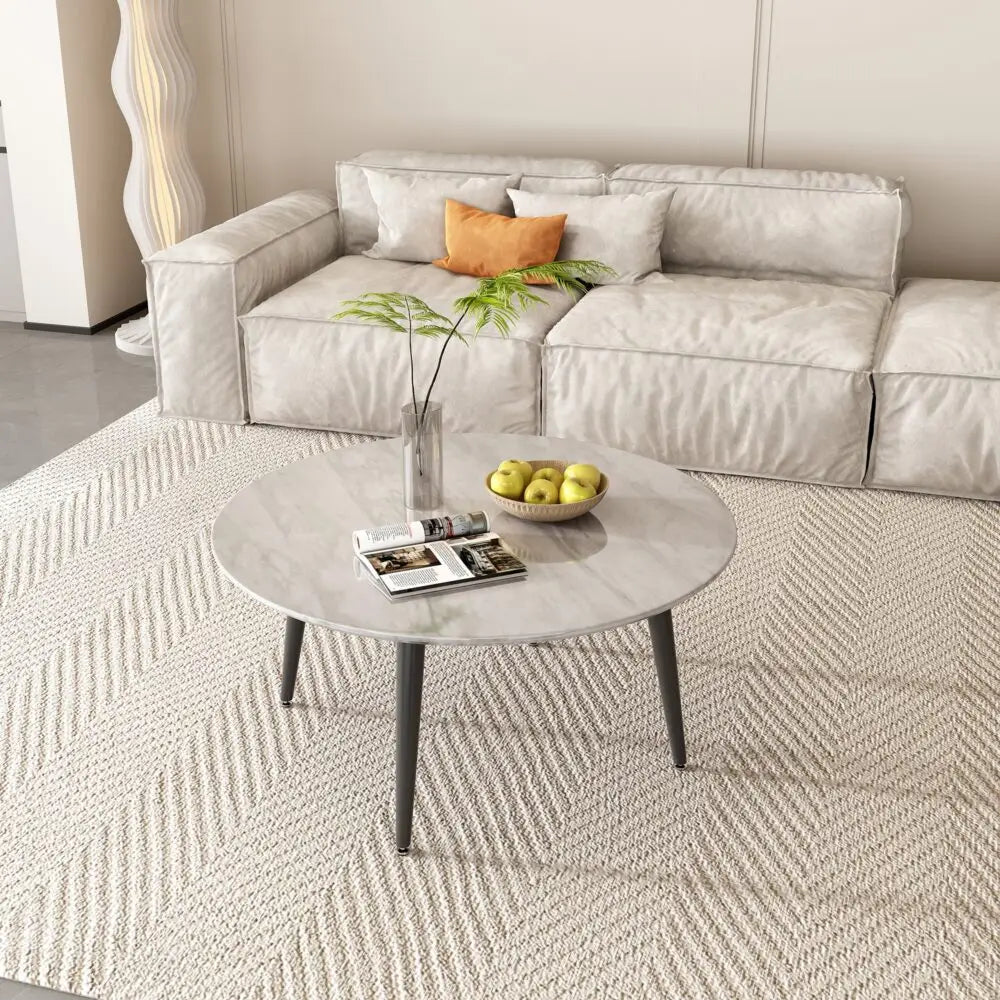 Minimalist Marble Effect Round Coffee Table - Furniture > Living Room