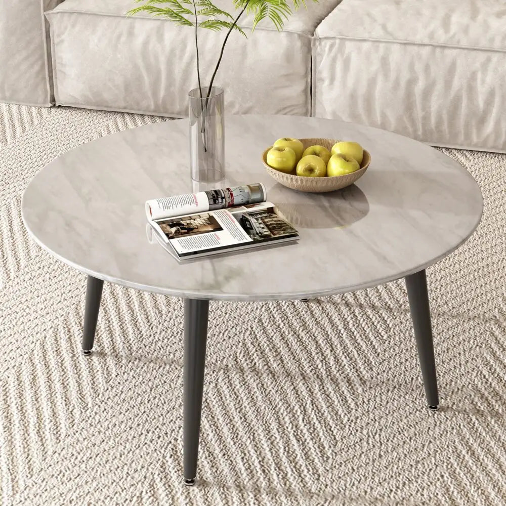 Minimalist Marble Effect Round Coffee Table - Furniture > Living Room