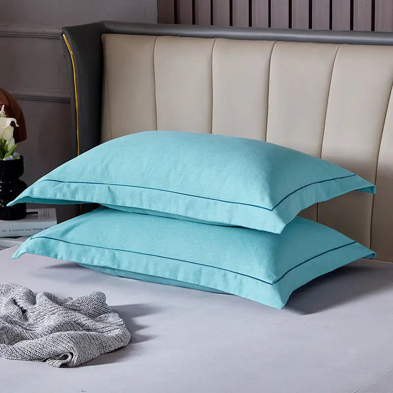 Mint Blue Pure Cotton Flannel Pillowcase Set - Soft Thickened Solid Color (Pair 48x74cm) - Home & Garden > Bedding >