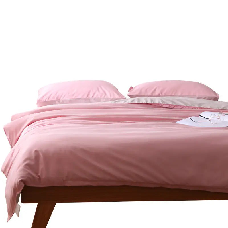 Mint Green And Grey Stitching Ultra-Soft Solid Color 4-Piece Bedding Set - Queen Size(Suitable for 2m bed) - Home &