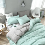 Mint Green And Grey Stitching Ultra-Soft Solid Color 4-Piece Bedding Set - Queen Size(Suitable for 2m bed) - Home &