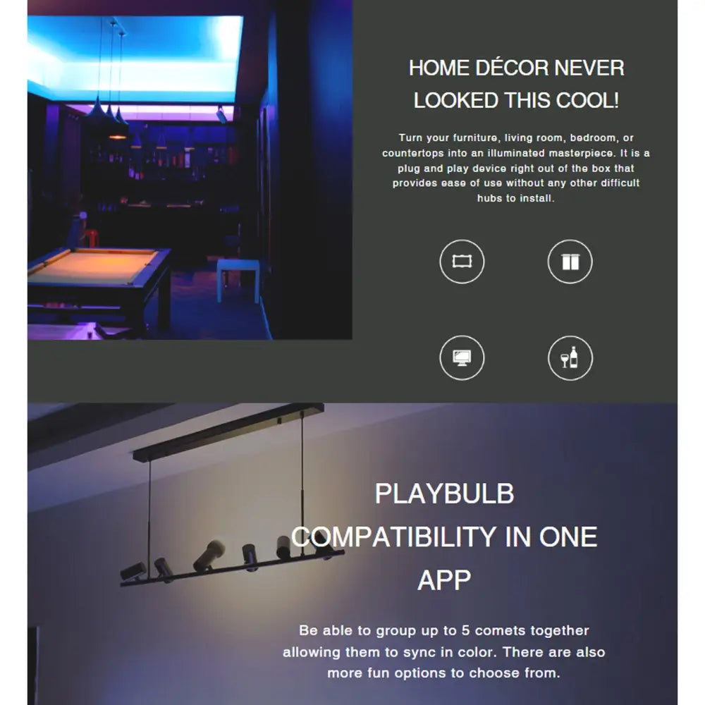 Mipow Playbulb Comet Smart Bluetooth LED Colour Light Strip Kit 2M - Occasions > Party Lights