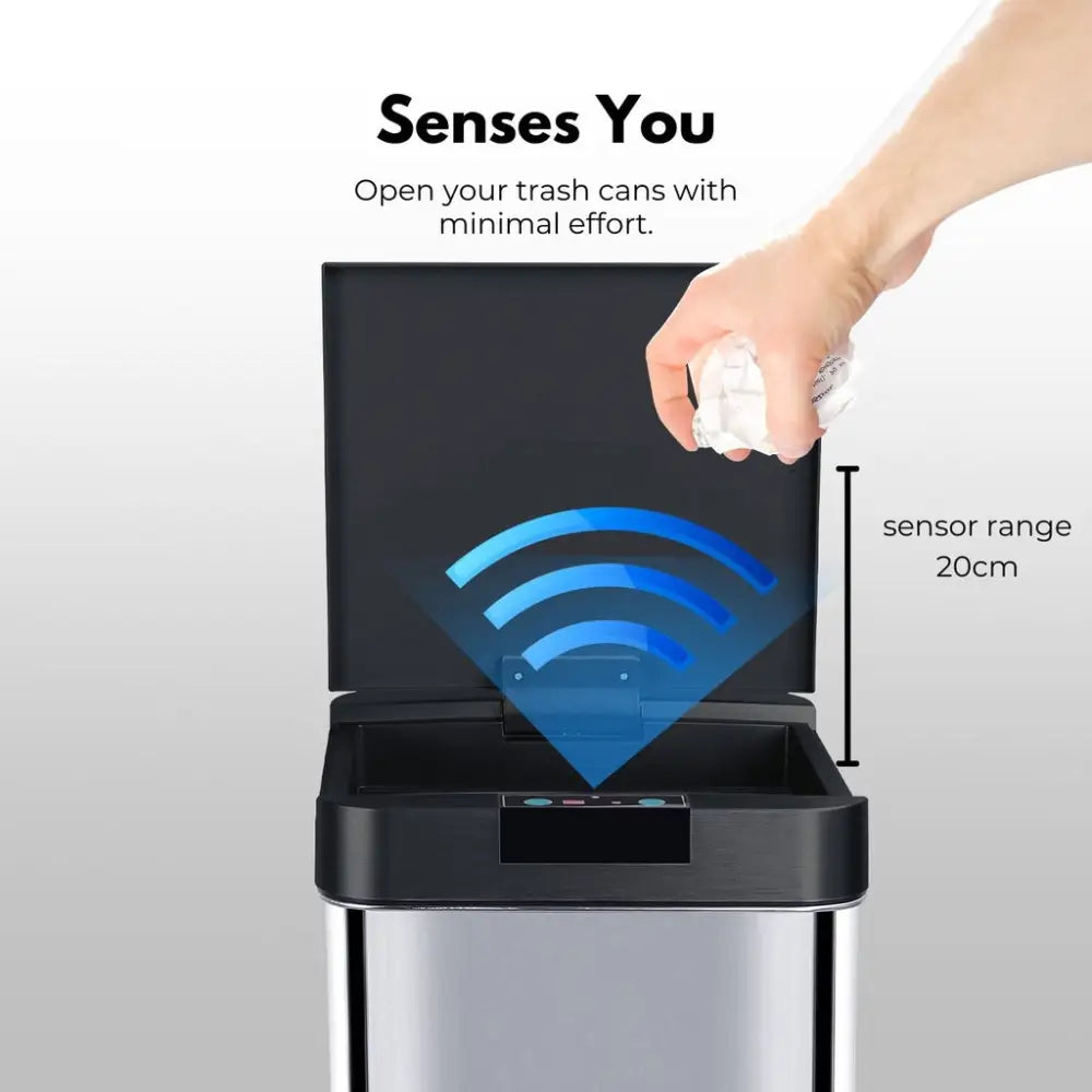MIRAKLASS Sensor Bin 50L Narrow Black Square MK-SB-111-JR - Home & Garden > Kitchen Bins