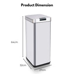 MIRAKLASS Sensor Bin 50L Narrow Silver Square MK-SB-110-JR - Home & Garden > Kitchen Bins