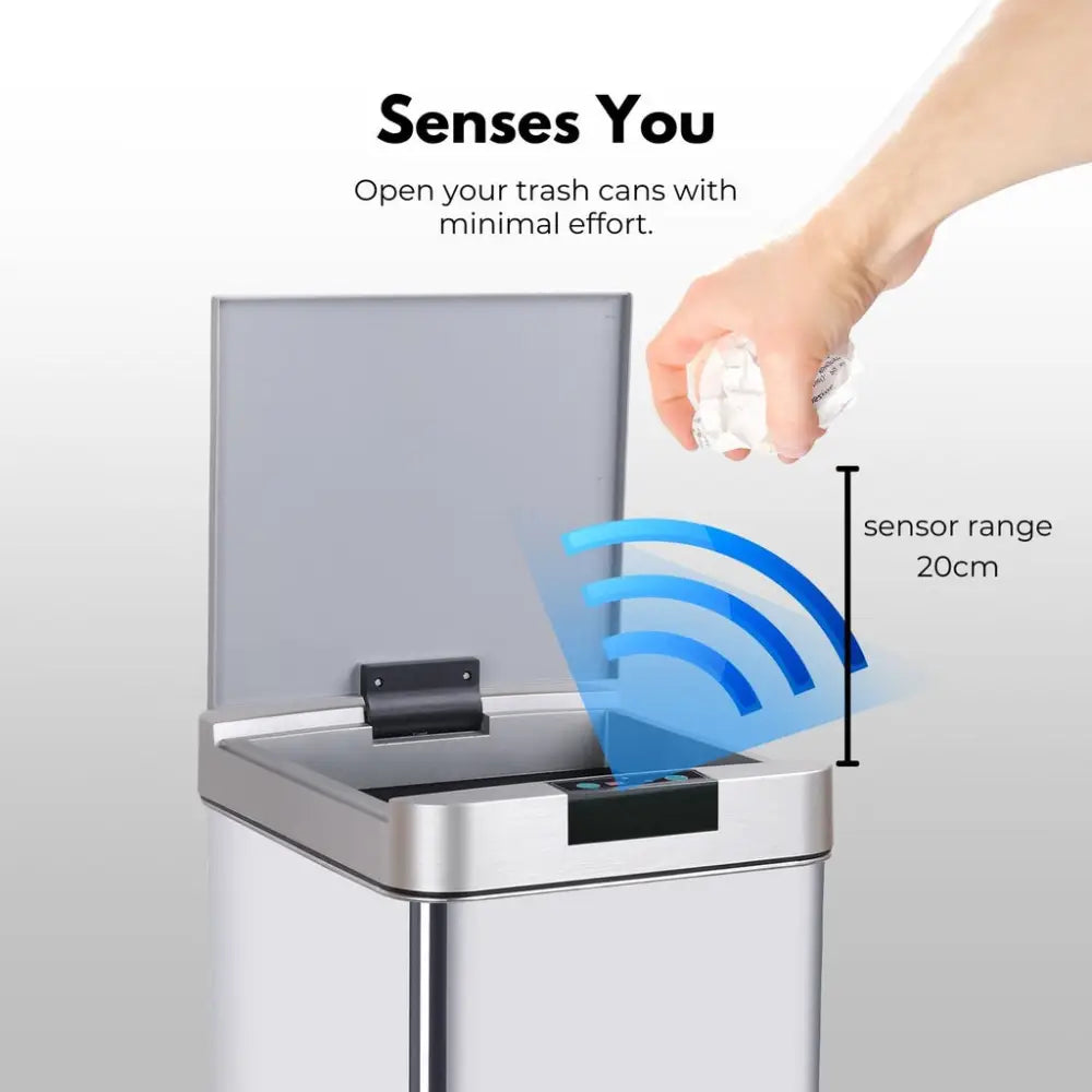 MIRAKLASS Sensor Bin 50L Narrow Silver Square MK-SB-110-JR - Home & Garden > Kitchen Bins