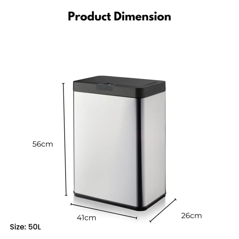 MIRAKLASS Sensor Bin 50L Wide Black Square MK-SB-109-JR - Home & Garden > Kitchen Bins