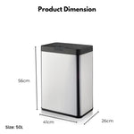 MIRAKLASS Sensor Bin 50L Wide Black Square MK-SB-109-JR - Home & Garden > Kitchen Bins
