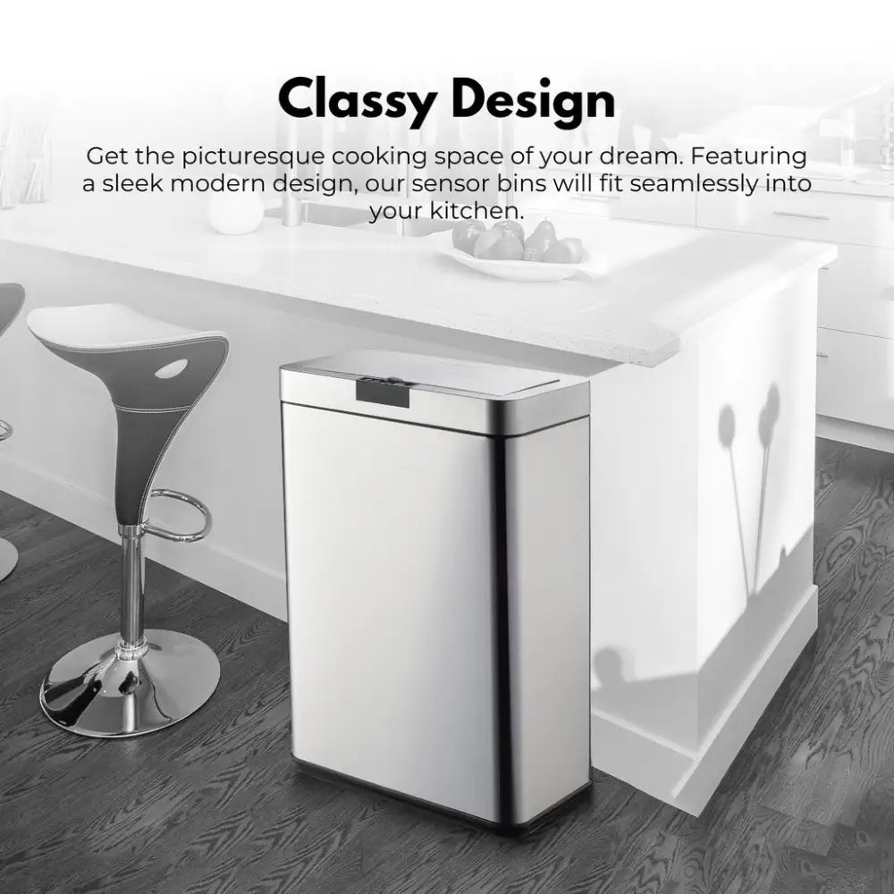 MIRAKLASS Sensor Bin 50L Wide Silver Square MK-SB-108-JR - Home & Garden > Kitchen Bins