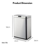 MIRAKLASS Sensor Bin 50L Wide Silver Square MK-SB-108-JR - Home & Garden > Kitchen Bins