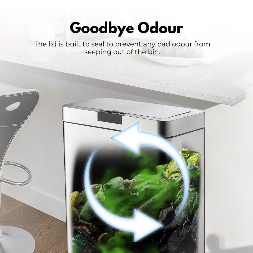 MIRAKLASS Sensor Bin 70L Wide Silver Square MK-SB-106-JR - Home & Garden > Kitchen Bins
