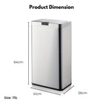 MIRAKLASS Sensor Bin 70L Wide Silver Square MK-SB-106-JR - Home & Garden > Kitchen Bins