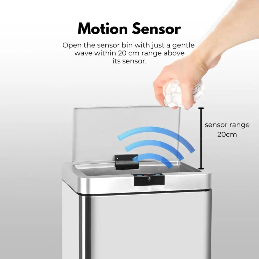 MIRAKLASS Sensor Bin 70L Wide Silver Square MK-SB-106-JR - Home & Garden > Kitchen Bins