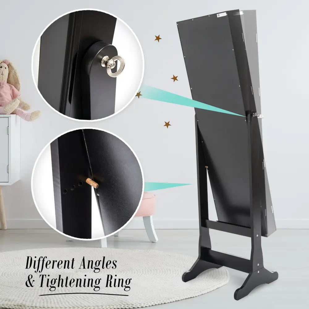 Mirror Jewellery Cabinet Organiser 2 Drawers LOWE 146cm BLACK - Health & Beauty > Cosmetic Storage > Makeup