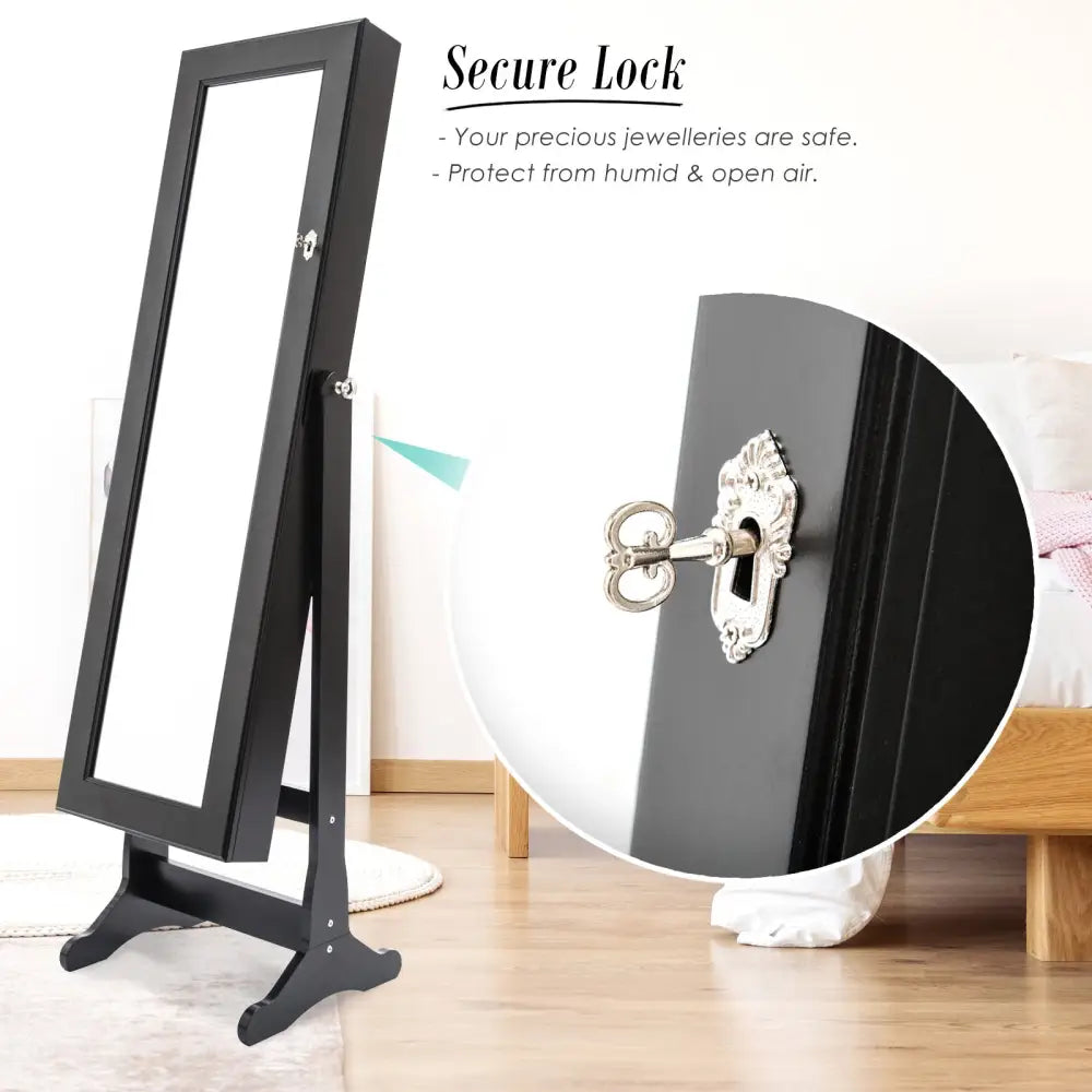 Mirror Jewellery Cabinet Organiser 2 Drawers LOWE 146cm BLACK - Health & Beauty > Cosmetic Storage > Makeup