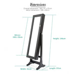 Mirror Jewellery Cabinet Organiser 2 Drawers LOWE 146cm BLACK - Health & Beauty > Cosmetic Storage > Makeup