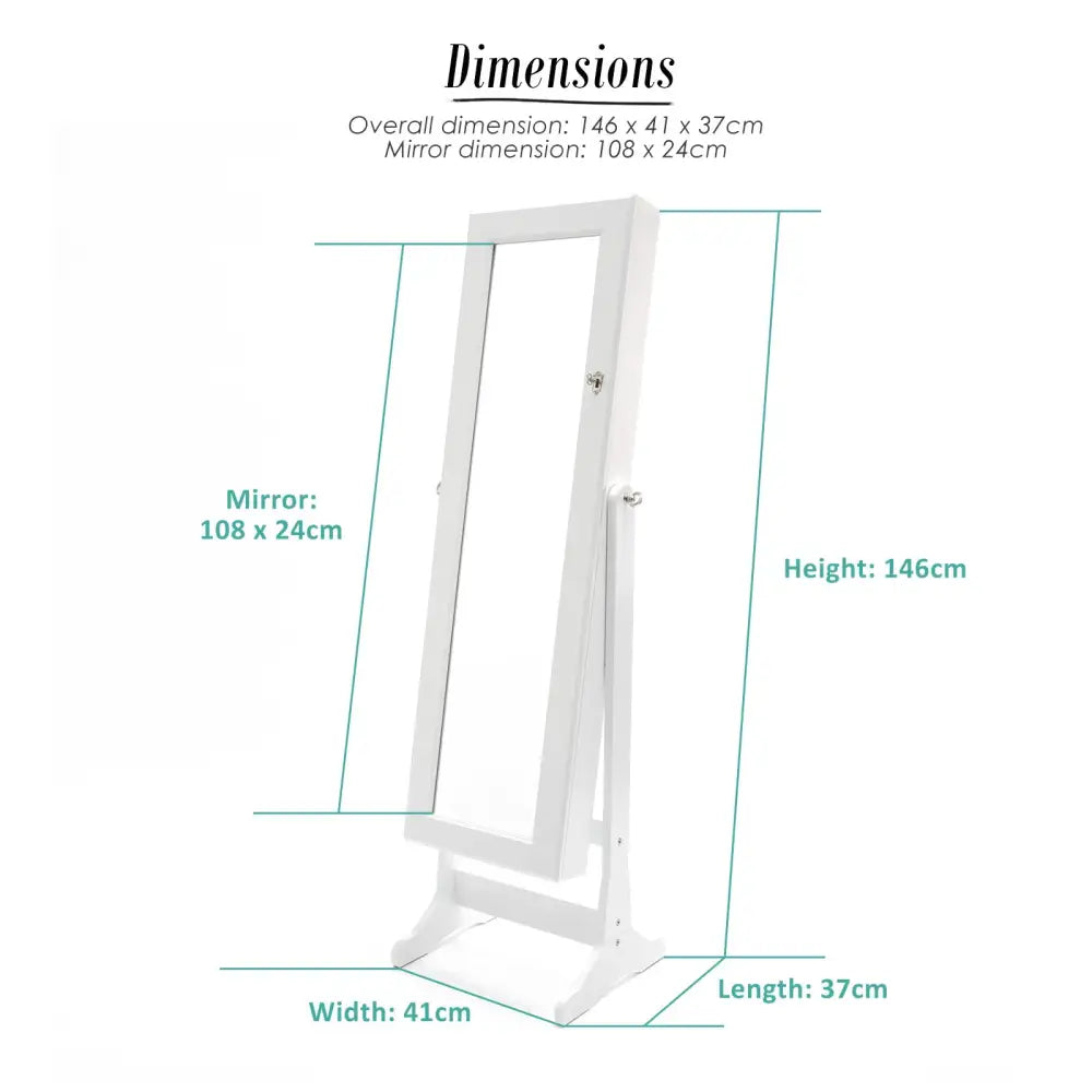 Mirror Jewellery Cabinet Organiser 2 Drawers LOWE 146cm WHITE - Health & Beauty > Cosmetic Storage > Makeup