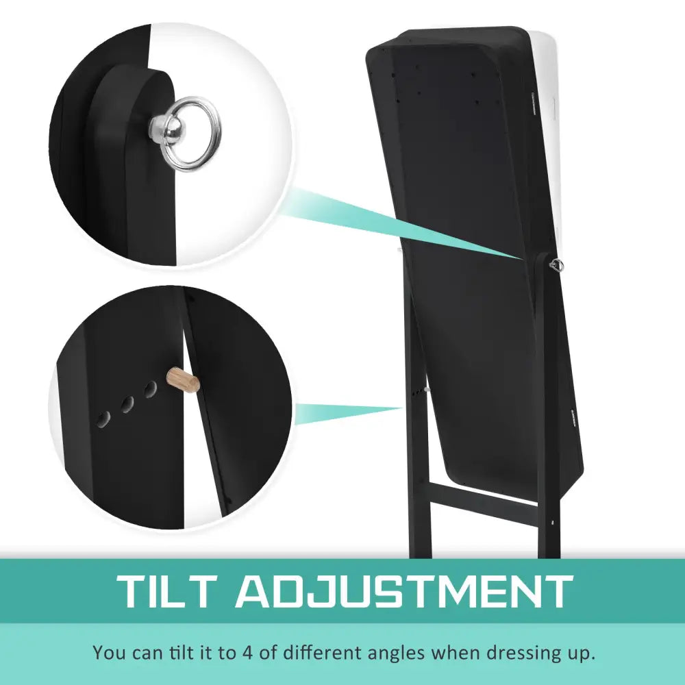 Mirror Jewellery Cabinet Organiser LED 146cm BLACK - Health & Beauty > Cosmetic Storage > Makeup Organisation & Storage