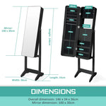 Mirror Jewellery Cabinet Organiser LED 146cm BLACK - Health & Beauty > Cosmetic Storage > Makeup Organisation & Storage