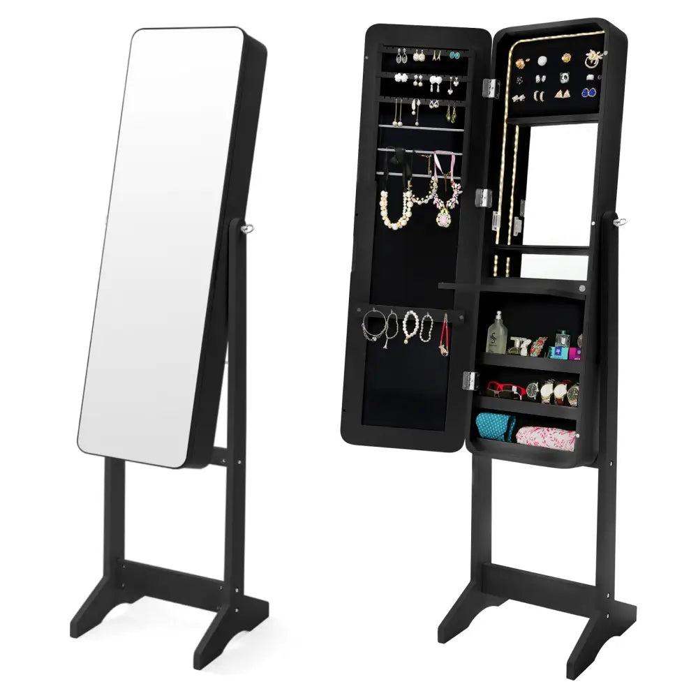 Mirror Jewellery Cabinet Organiser LED 146cm BLACK - Health & Beauty > Cosmetic Storage > Makeup Organisation & Storage